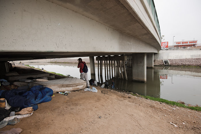 Many homeless immigrants spend the night at encampments under the 182nd Street bridge after waiting to be hired as a day laborers outside the nearby Home Depot.
