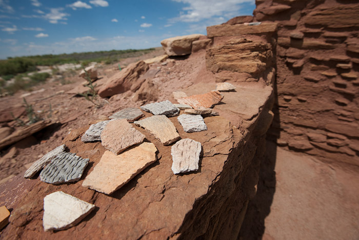 Homolovi is littered with potsherds. Hopi descendents of the Anasazi inhabitants see the potsherds as 'footprints' of their ancestors.