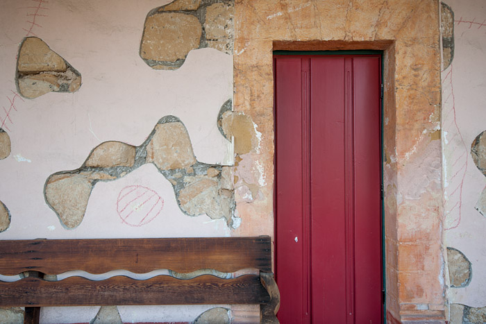 Red door at the Santa Barbara Mission