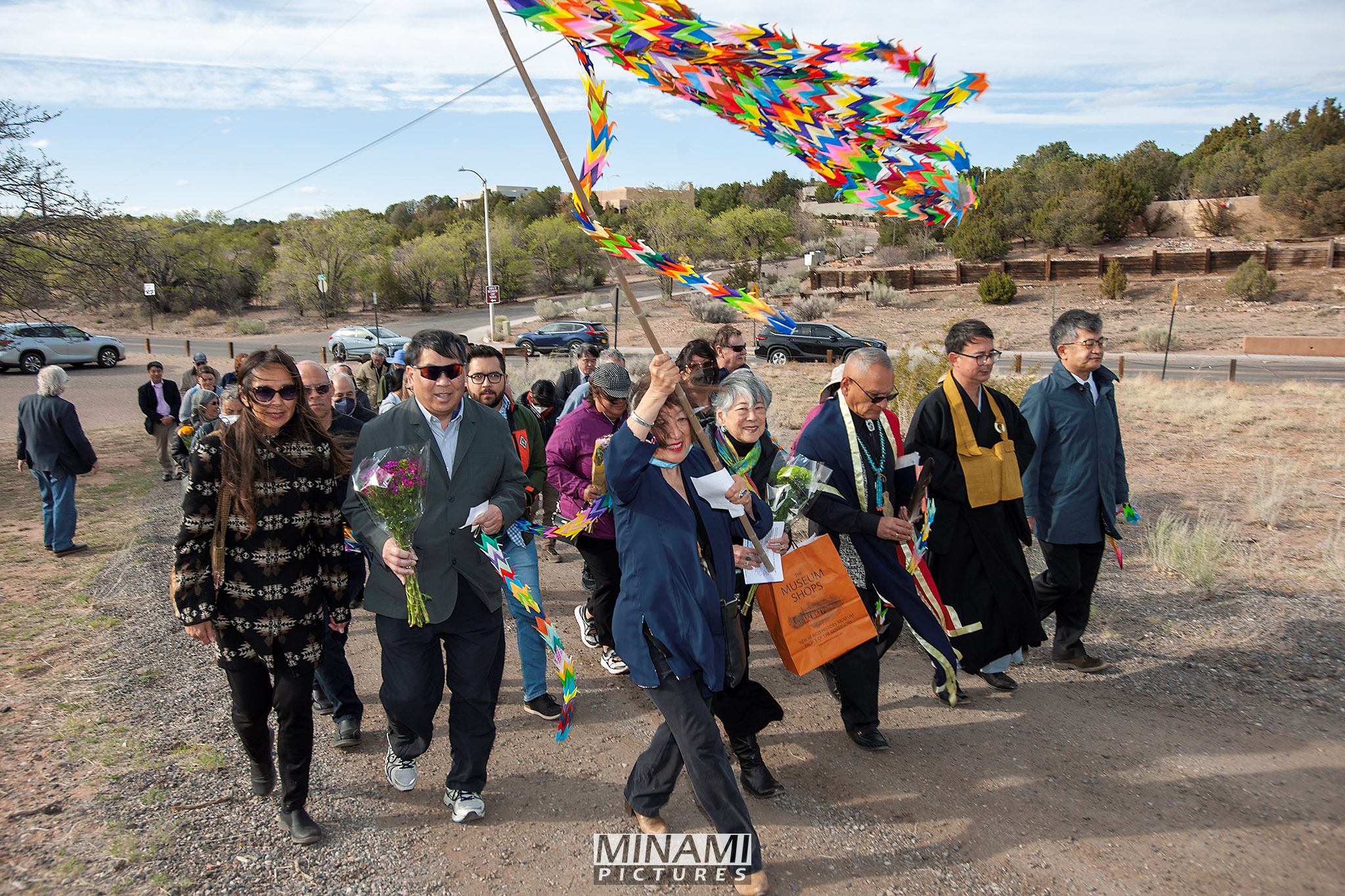 Descendents of Santa Fe Internment Camp prisoners, historians and friends commemorate the fifteenth anniversary of the marker dedication at the Santa Fe Internment Camp Saturday, April 23, 2022.